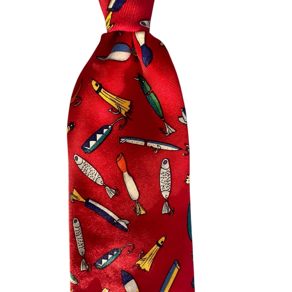 ALYNN NECKWEAR (2) 100% Silk Red NeckTies Fishing Tie Saltwater 3.5x60 VTG USA - Picture 3 of 16